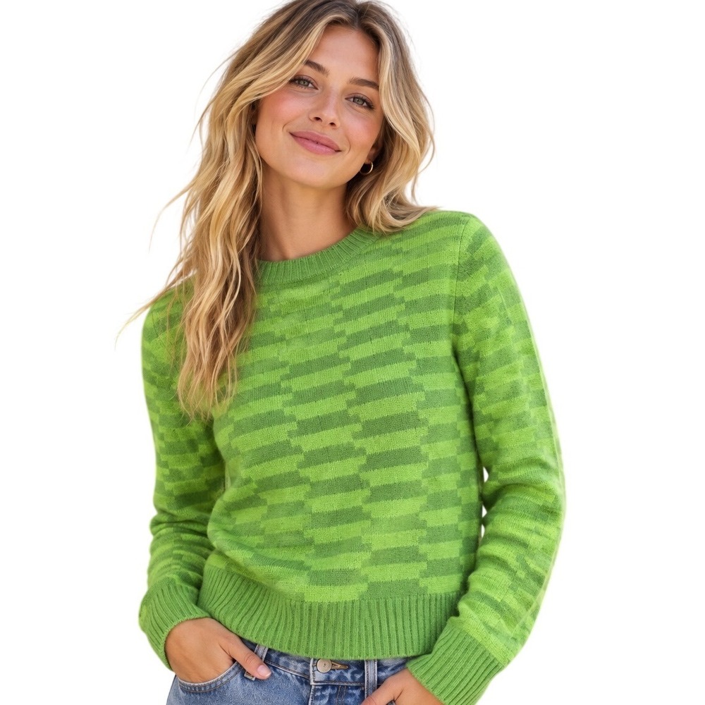 Lisa Says Gah College Crew Sweater Vintage Rug Bocce Court Green XS/S